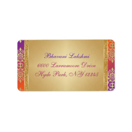 パープルオレンジ金ゴールドダマスク差出人住所ラベル2 ラベル