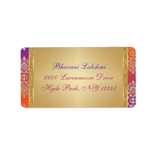 パープルオレンジ金ゴールドダマスク差出人住所ラベル2 ラベル (正面)