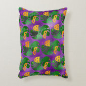 パープルオレンジ金ゴールドマルディグラスマスク葉ズ アクセントクッション (正面(垂直))