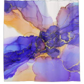 パープルオレンジ金ゴールド抽象芸術 シャワーカーテン (正面)