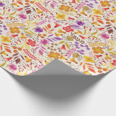 パープルオレンジ ボホ ワイルドフラワー フォリアージ ウェディング ラッピングペーパー (角)