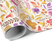 パープルオレンジ ボホ ワイルドフラワー フォリアージ ウェディング ラッピングペーパー (ロールコーナー)
