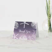 パープルオンブルースターフィッシュシーシェルズビーチウェディング サンキューカード (正面)