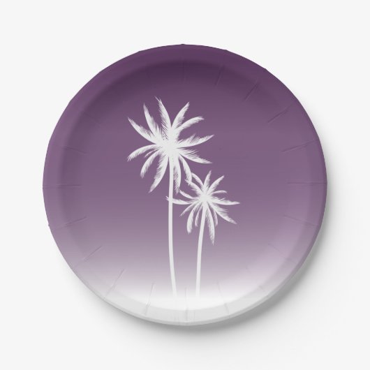 パープルオンブレパームツリーズビーチ ペーパープレート (正面)
