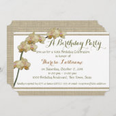 パープルオーキッドとストライプ誕生日 招待状 (正面/裏面)