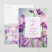パープルオーキッドの花の結婚式のSave the Dateポストカード 案内ポストカード (正面/裏面)