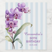 パープルオーキッドグリーンストライプフローラ30th誕生日 ワインラベル (シングルラベル)