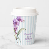 パープルオーキッドグリーンストライプフローラ30th誕生日 紙コップ (裏面)