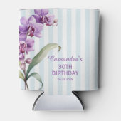パープルオーキッドグリーンストライプフローラ30th誕生日 缶クーラー (正面)