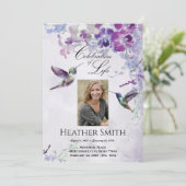 パープルオーキッドハミングバードお祝い・オブ・ライフ 招待状 (スタンド正面)