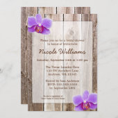 パープルオーキッドバ素朴ンウッドブライダルシャワー 招待状 (正面/裏面)