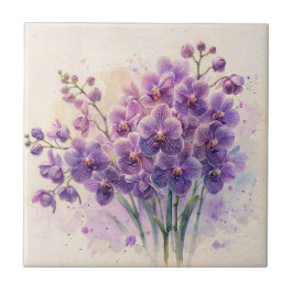 パープルオーキッドファレノプシス水彩画 タイル