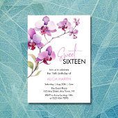 パープルオーキッドフラワーブロッサムスウィート16誕生日 招待状