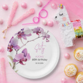 パープルオーキッドフラワーブロッサム60誕生日 ペーパープレート (パーティー)