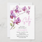 パープルオーキッドフラワーブロッサム60誕生日 招待状 (正面)