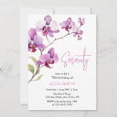 パープルオーキッドフラワーブロッサム70誕生日 招待状 (正面)