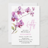 パープルオーキッドフラワーブロッサム80誕生日 招待状 (正面)