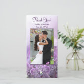 パープルオーキッドフラワー結婚ズサンキューフォトカード サンキューカード (スタンド正面)