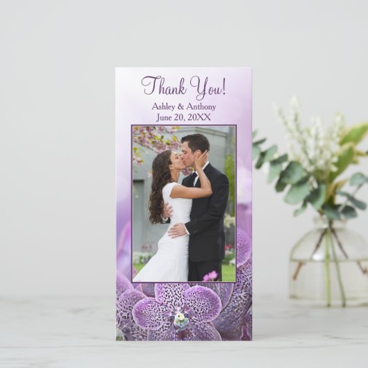 パープルオーキッドフラワー結婚ズサンキューフォトカード サンキューカード (スタンド正面)