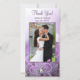パープルオーキッドフラワー結婚ズサンキューフォトカード サンキューカード