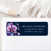 パープルオーキッドブルーバックグラウンド差出人住所ラベル ラベル (インサイチュ)