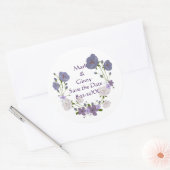 パープルオーキッドラベンダーフラワーリース保存日 ラウンドシール (封筒)