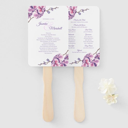 パープルオーキッド結婚式 プログラム ハンドファン (正面&裏面)