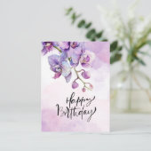 パープルオーキッド誕生日カードエレガント – 水彩 ポストカード (スタンド正面)