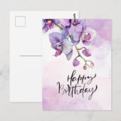 パープルオーキッド誕生日カードエレガント – 水彩 ポストカード (正面/裏面)