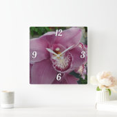 パープルオーキッド&ガーデンカラフルフローラ スクエア壁時計 (ホーム)