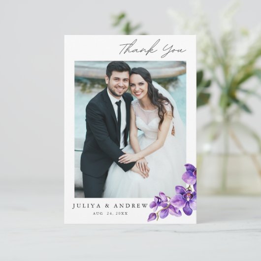 パープルオーキ結婚ッドの写真サンキューカード サンキューカード (スタンド正面)