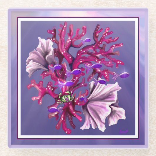 パープルオーシャンマーメイド ガラスコースター (正面)