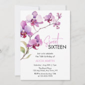 パープルオーチッド フラワー ブルーム スウィート16 誕生日 招待状 (正面)