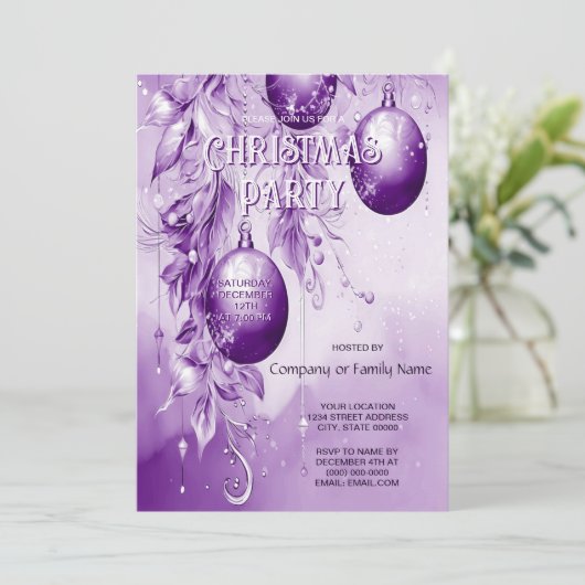 パープルオーナメントクリスマスパーティー 招待状 (スタンド正面)