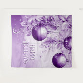 パープルオーナメントクリスマスホリデーバックドロップ タペストリー (正面(横))