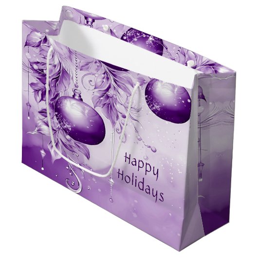 パープルオーナメントクリスマスホリデー抱き枕 ラージペーパーバッグ (正面アングル)