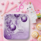 パープルオーナメントクリスマスホリデー紙プレート ペーパープレート (パーティー)