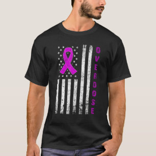 パープルオーバードーズ認識度フラッグリボン中毒Re Tシャツ