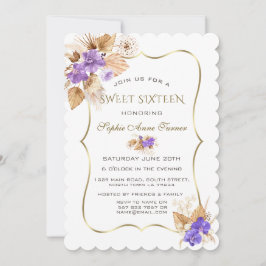 パープルオーランズパンパスグラス金ゴールドフレームスウィート16 招待状