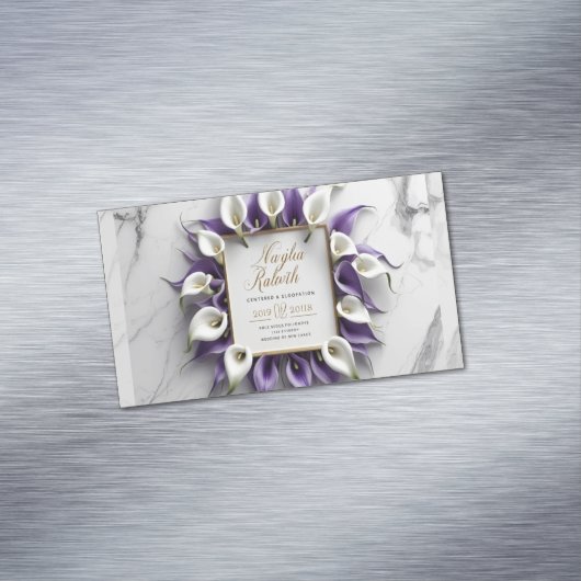 パープルカエレガントラリリー結婚式招待状 マグネット名刺 (インサイチュ)