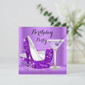パープルカクテルグリッターハイヒールバースデーパーティー 招待状 (スタンド正面)