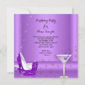 パープルカクテルグリッターハイヒールバースデーパーティー 招待状 (裏面)