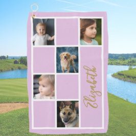 パープルカスタムテンプレート家族の写真 ゴルフタオル