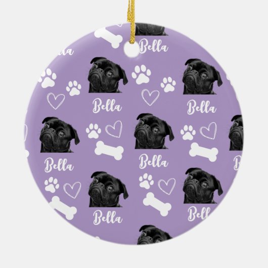 パープルカスタムラブパウプリントドッグラバーペットフォト セラミックオーナメント (裏面)