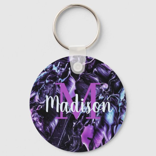 パープルカスタム大理石名ギフトパーソナライズされた キーホルダー (正面)