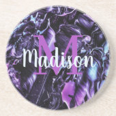 パープルカスタム大理石名ギフトパーソナライズされた コースター (正面)