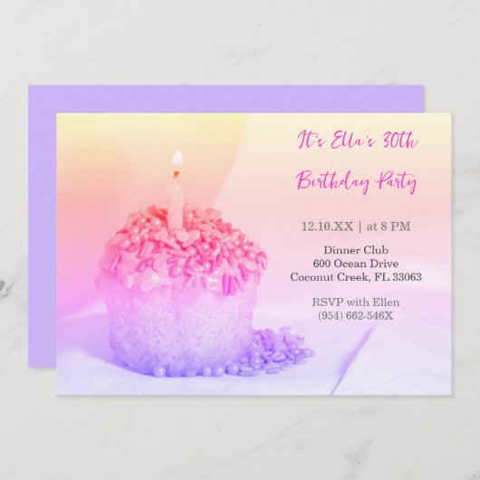 パープルカップケカラフルーキ30歳の誕生日の招待状 招待状 (正面/裏面)