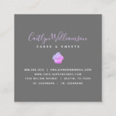 パープルカップケーキグリッタードリップスぺストリーシェフベーカリー スクエア名刺 (裏面)