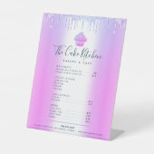 パープルカップケーキグリッタードリップベーカリーメニュー価格表 台座サイン (正面)