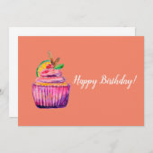 パープルカップケーキデラックス誕生日カード サンキューカード (正面/裏面)